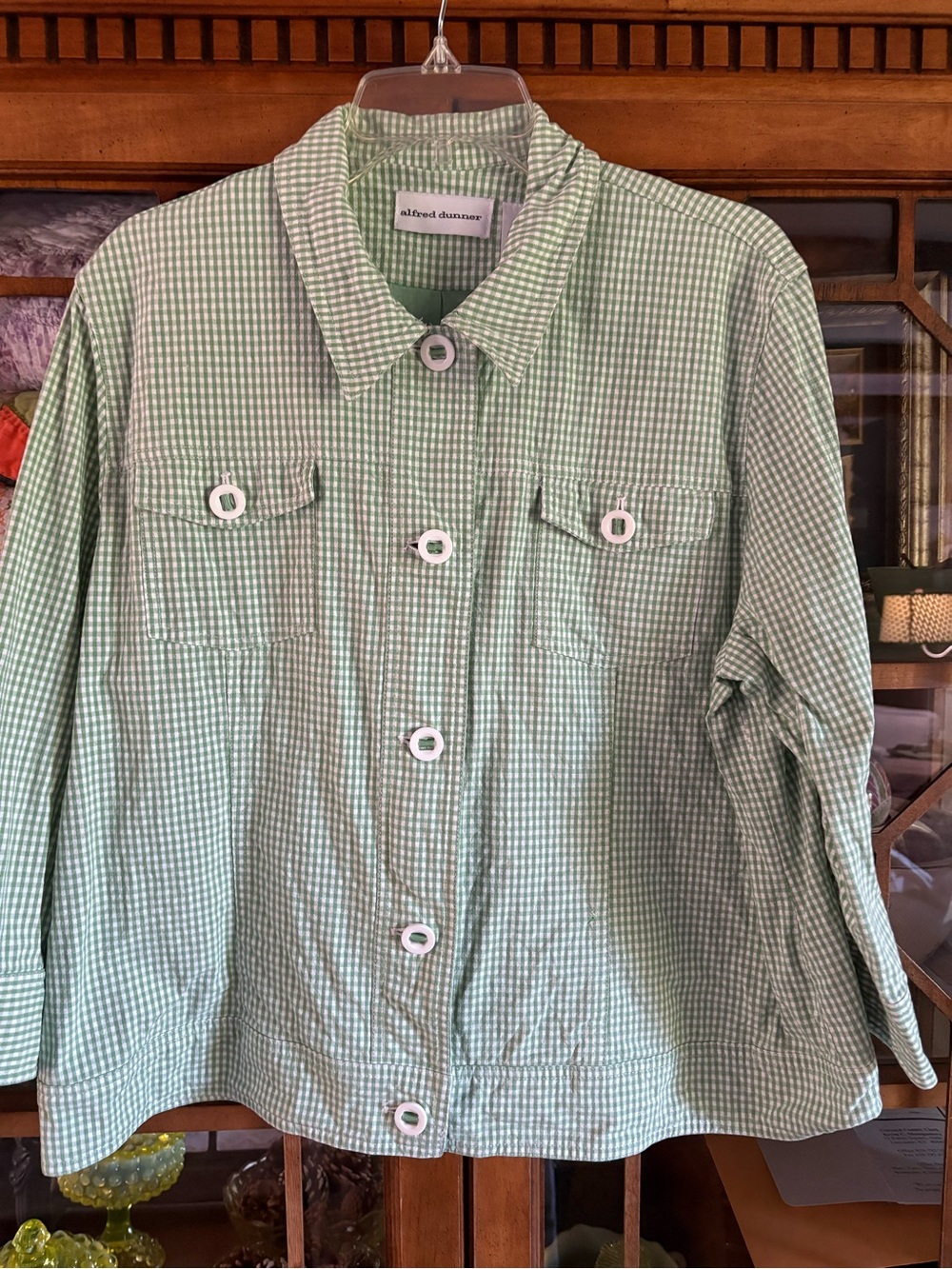 Alfred Dunner light green gingham button-front jacket